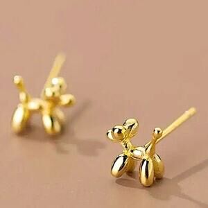 Gold Dog Animal Pendant Earrings